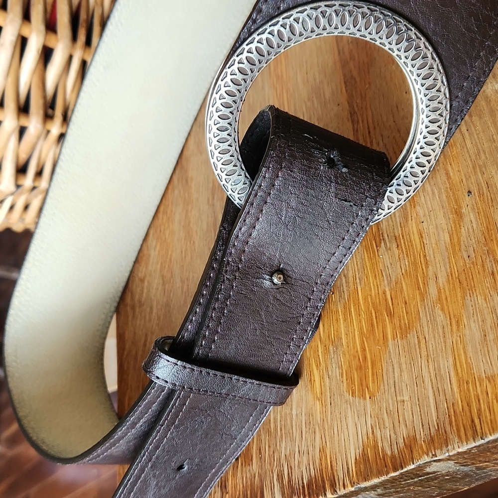 Chicos Silver Metal Wide Brown Belt 36"-39" - Picture 4 of 11